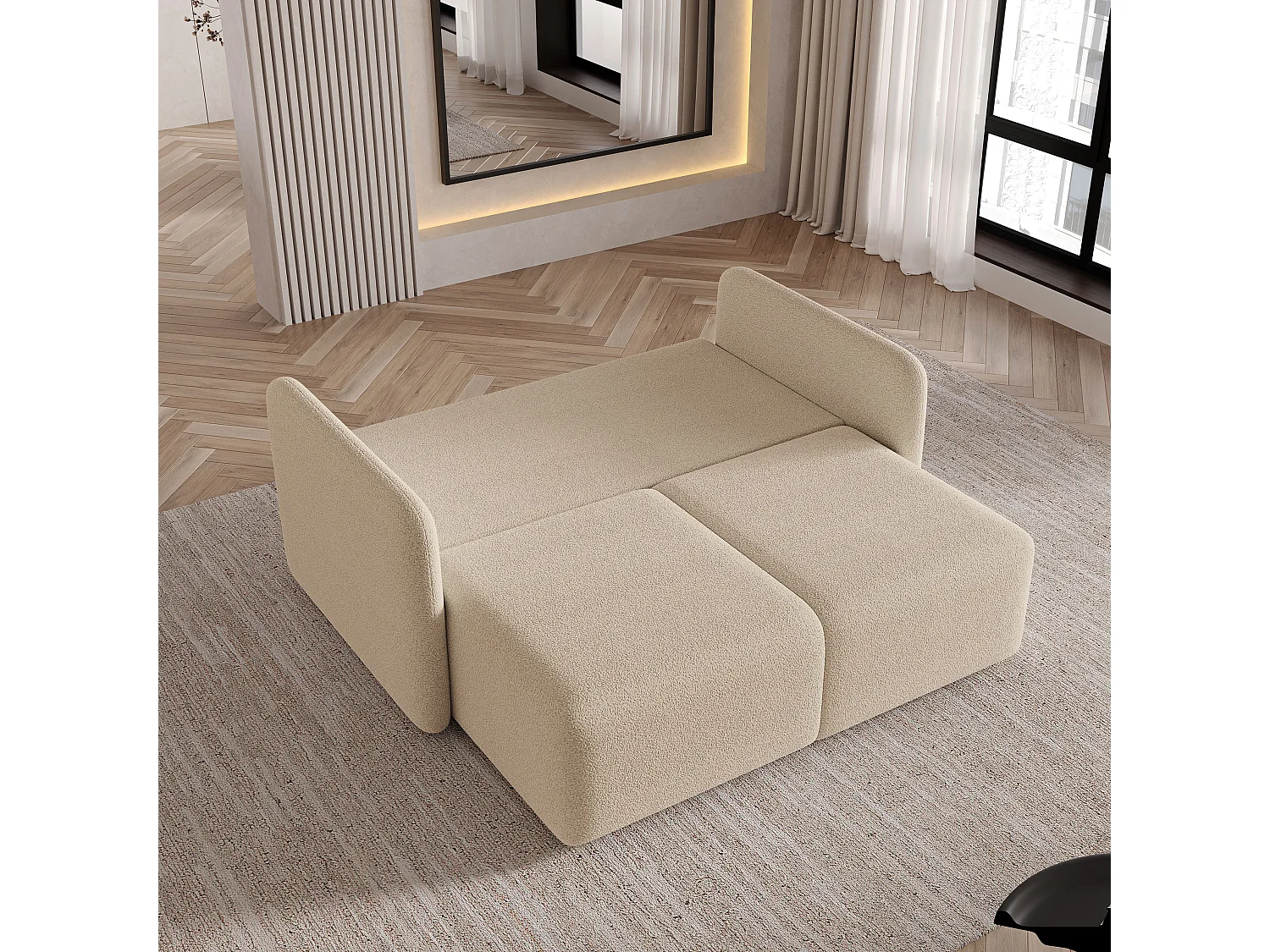 Canapé-lit SUVI II, Tissu bouclé, Beige