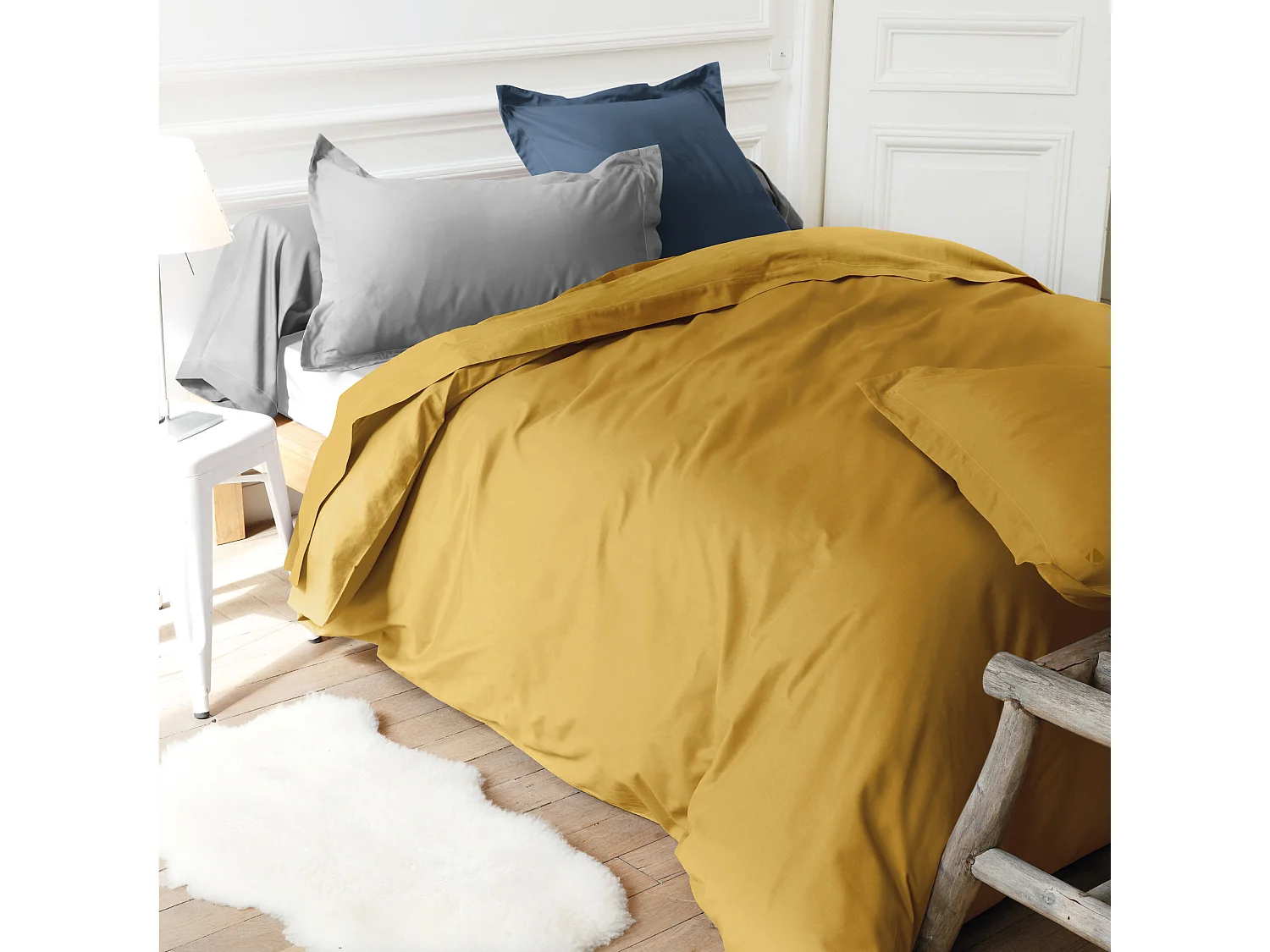 Drap housse uni 90x190 cm bonnet 50 cm coton ALTO jaune bourdon