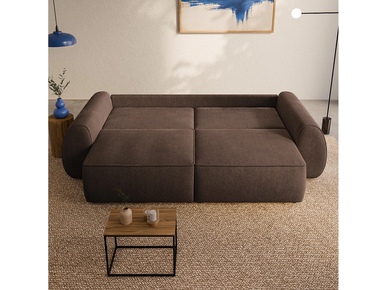 Slaapbank ZEFEO Corduroy stof Bruin