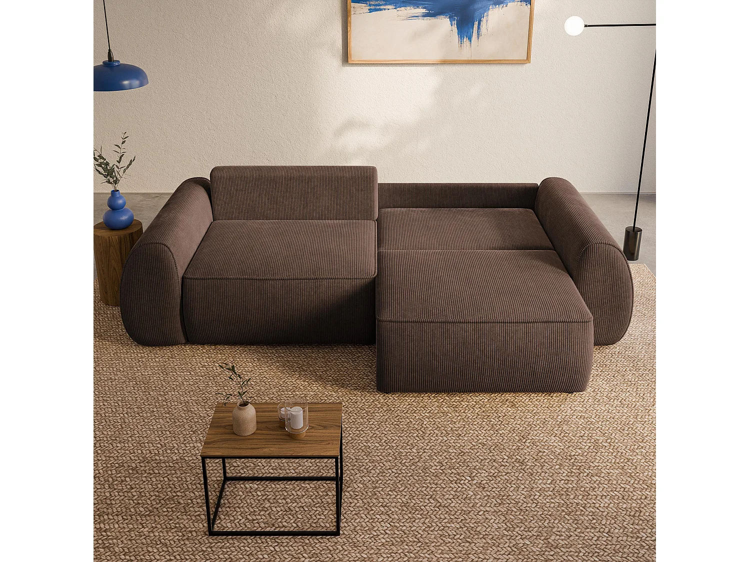 Slaapbank ZEFEO Corduroy stof Bruin