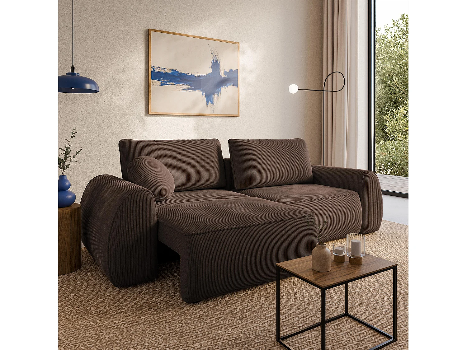 Slaapbank ZEFEO Corduroy stof Bruin