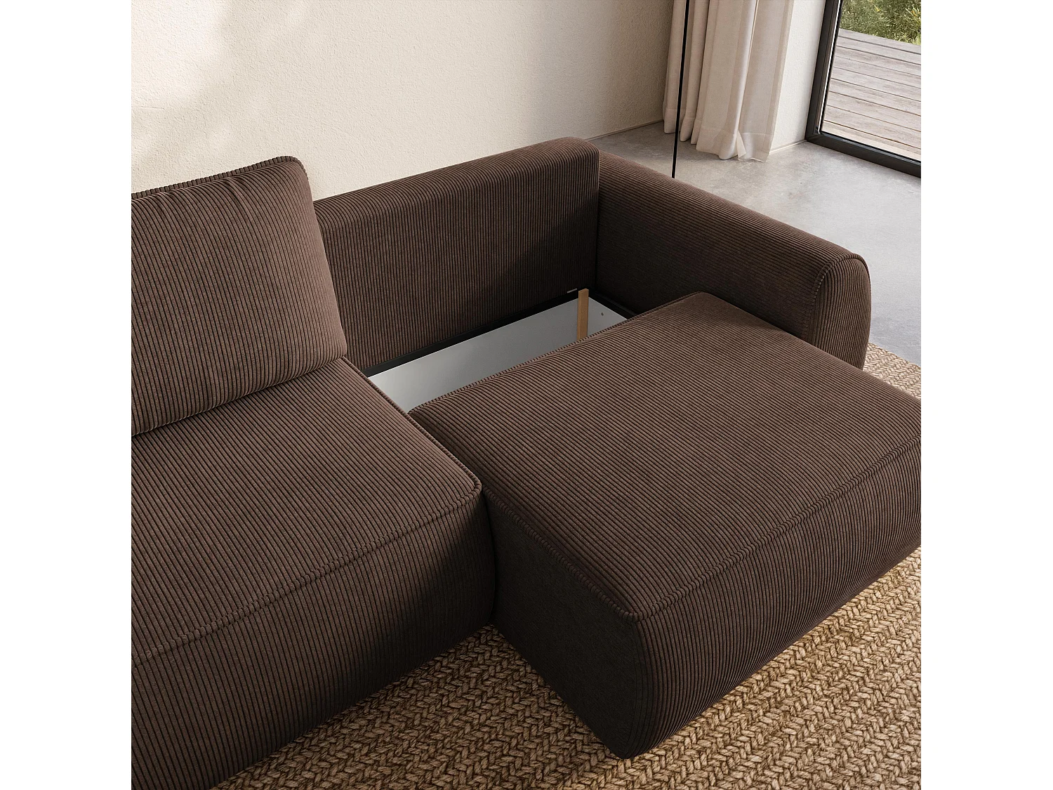 Slaapbank ZEFEO Corduroy stof Bruin