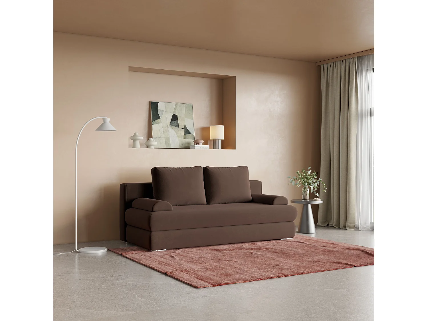 Slaapbank ASPERO Pluche stof Bruin