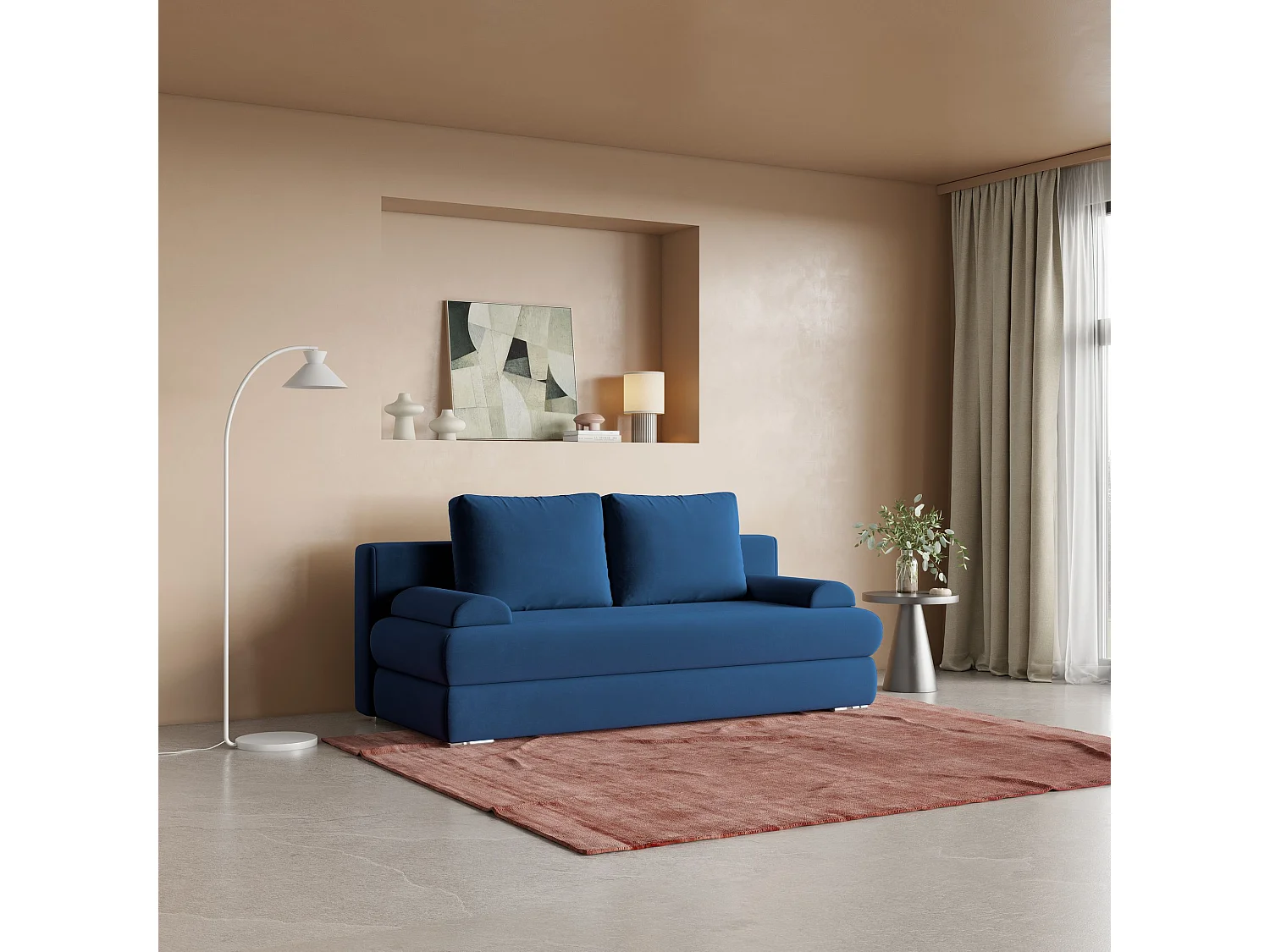 Slaapbank ASPERO Pluche stof Blauw