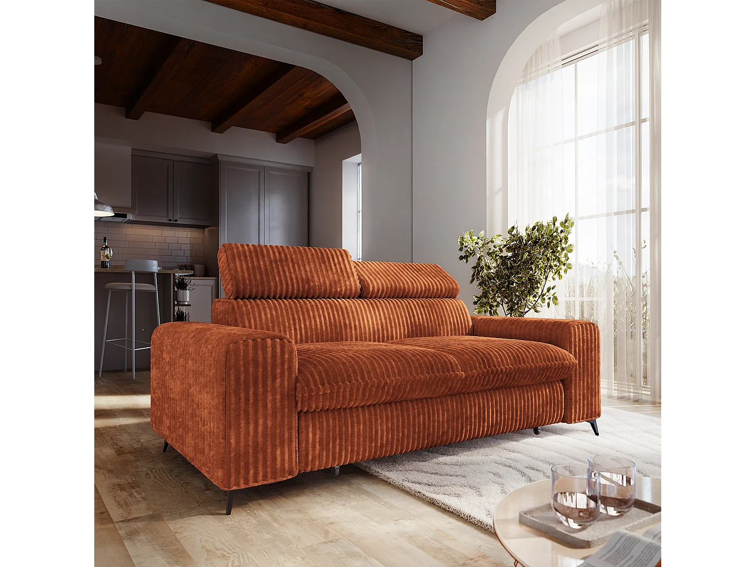 Slaapbank BENETE Corduroy stof Bruin