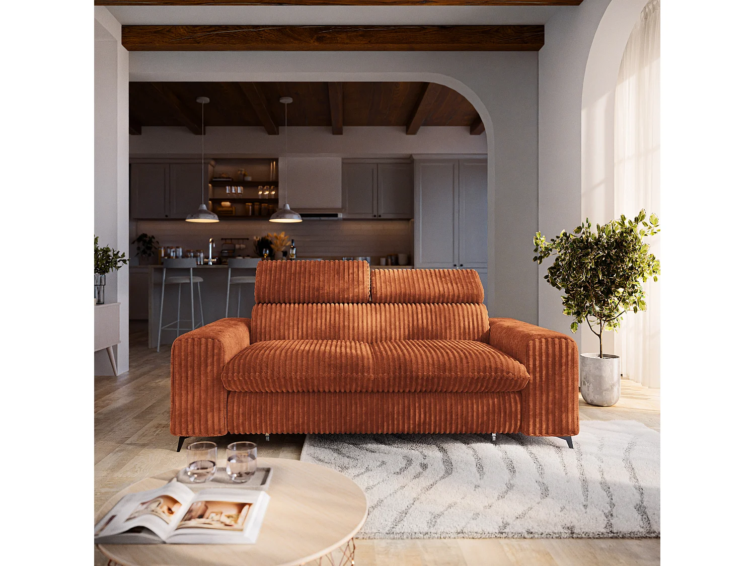 Slaapbank BENETE Corduroy stof Bruin