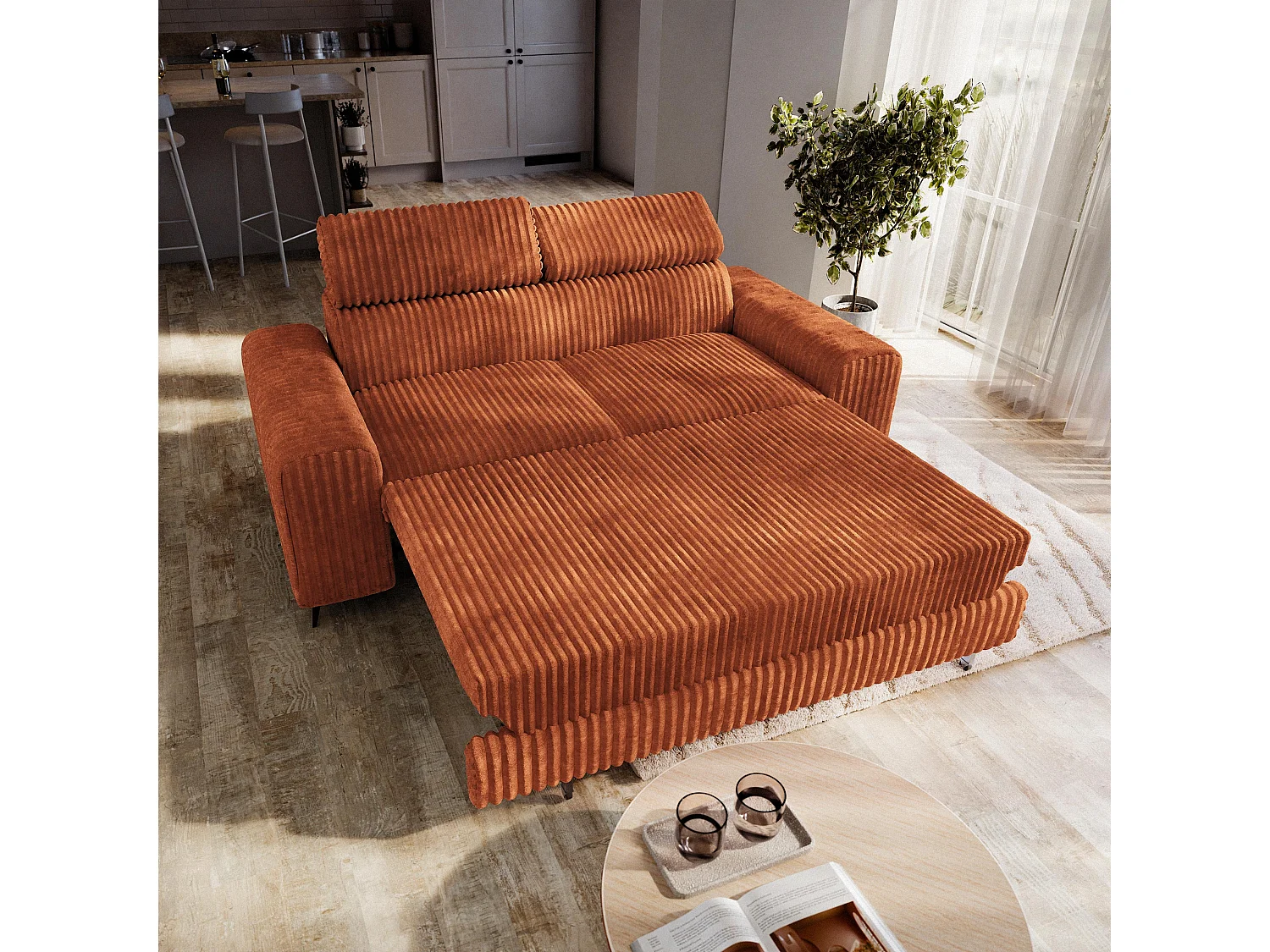 Slaapbank BENETE Corduroy stof Bruin