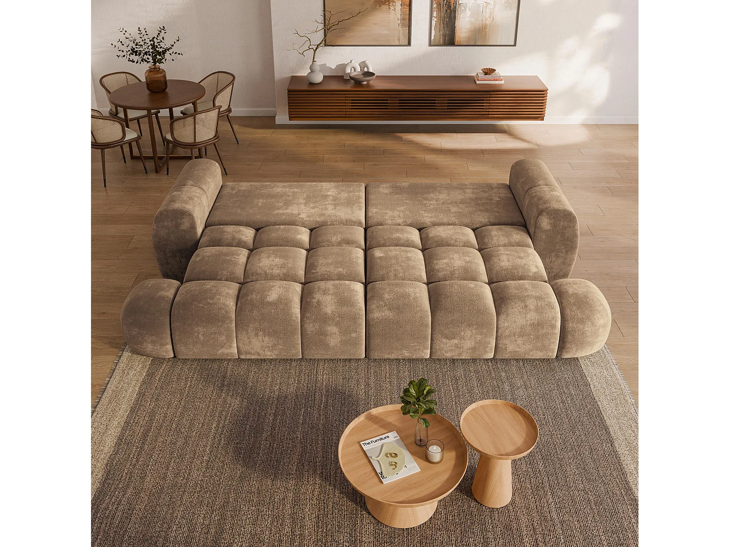 Slaapbank DAFNE Chenillestof Beige