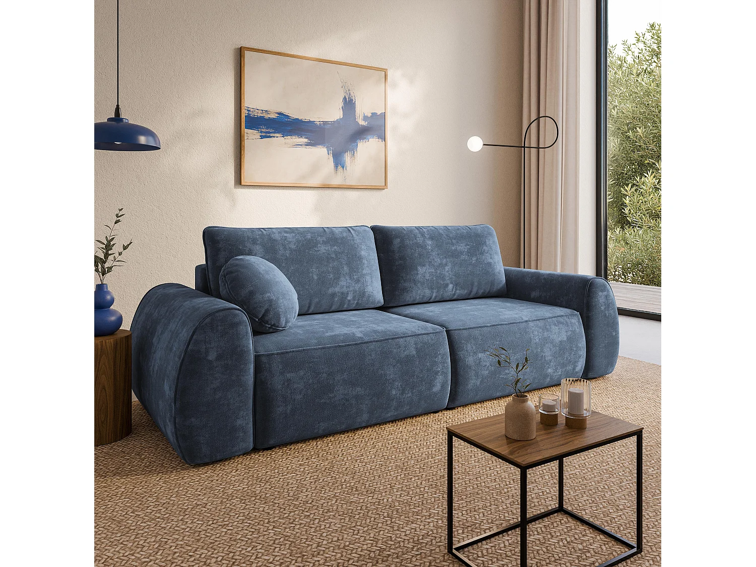 Slaapbank ZEFEO Chenillestof Blauw