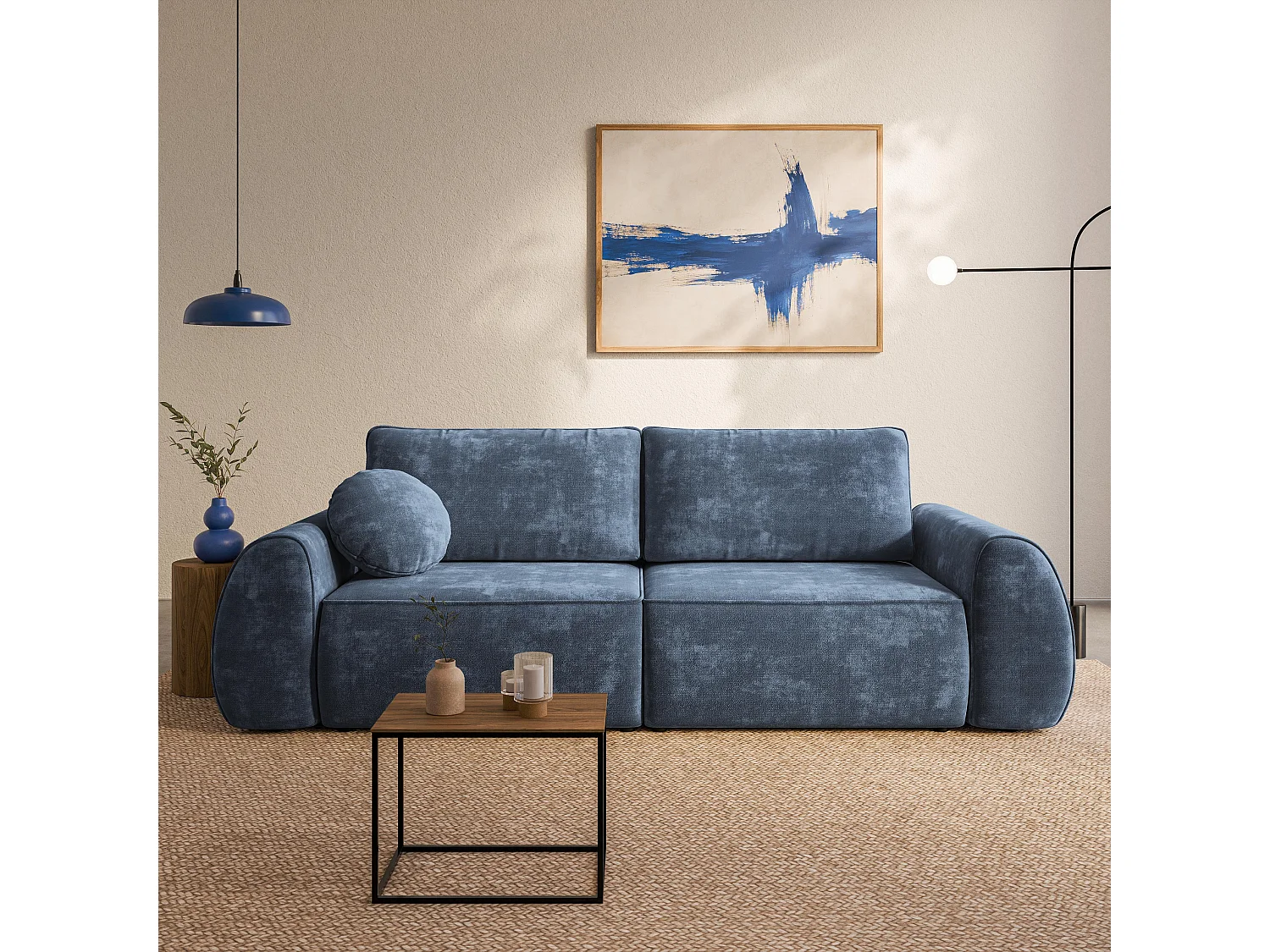 Slaapbank ZEFEO Chenillestof Blauw