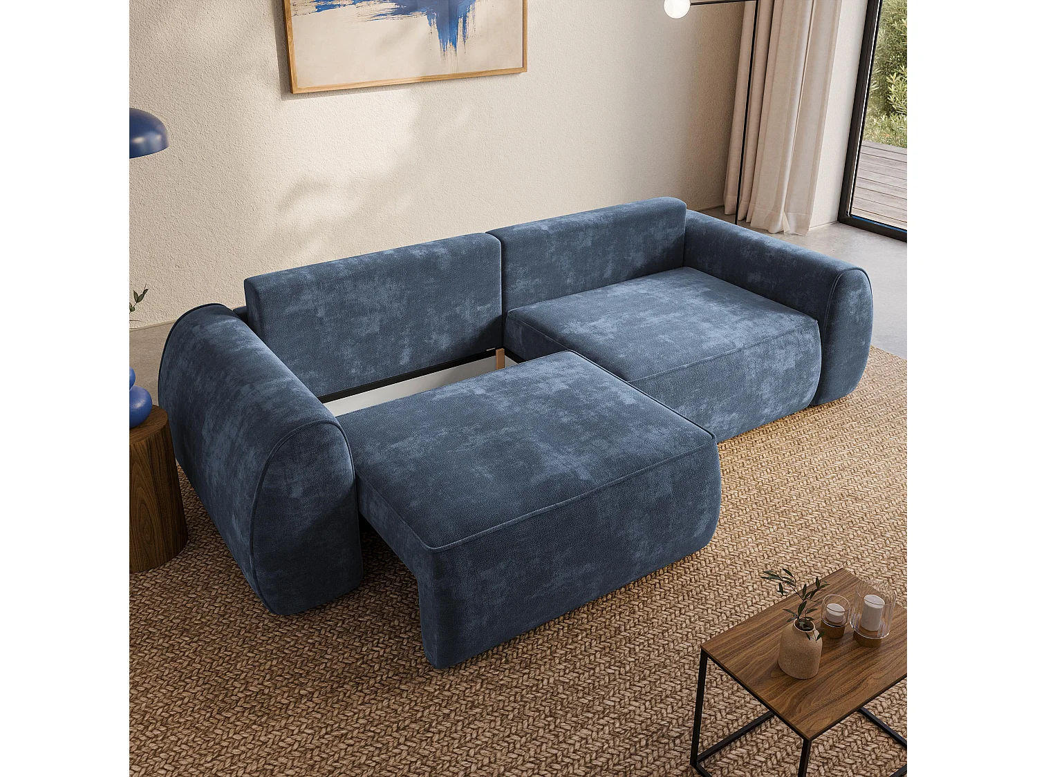 Slaapbank ZEFEO Chenillestof Blauw