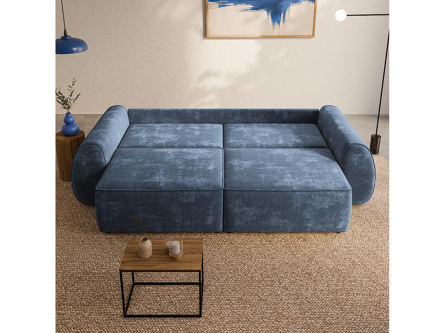 Slaapbank ZEFEO Chenillestof Blauw