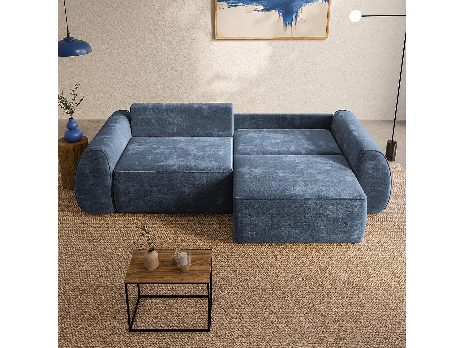 Slaapbank ZEFEO Chenillestof Blauw