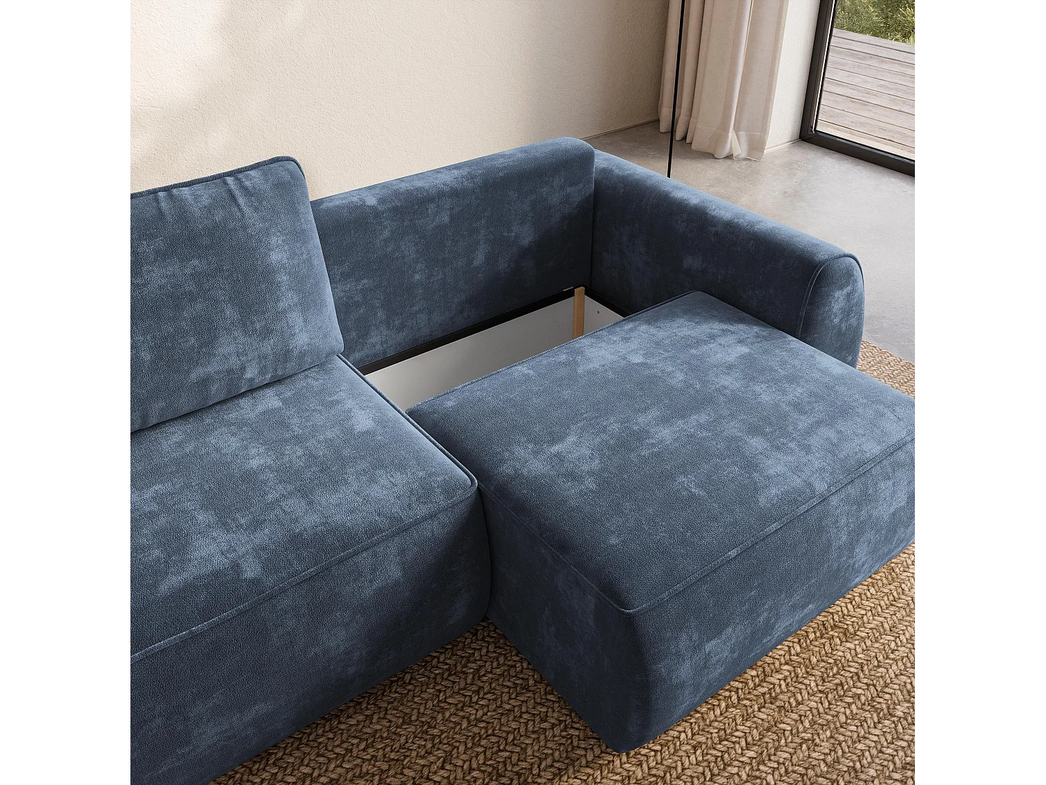 Slaapbank ZEFEO Chenillestof Blauw