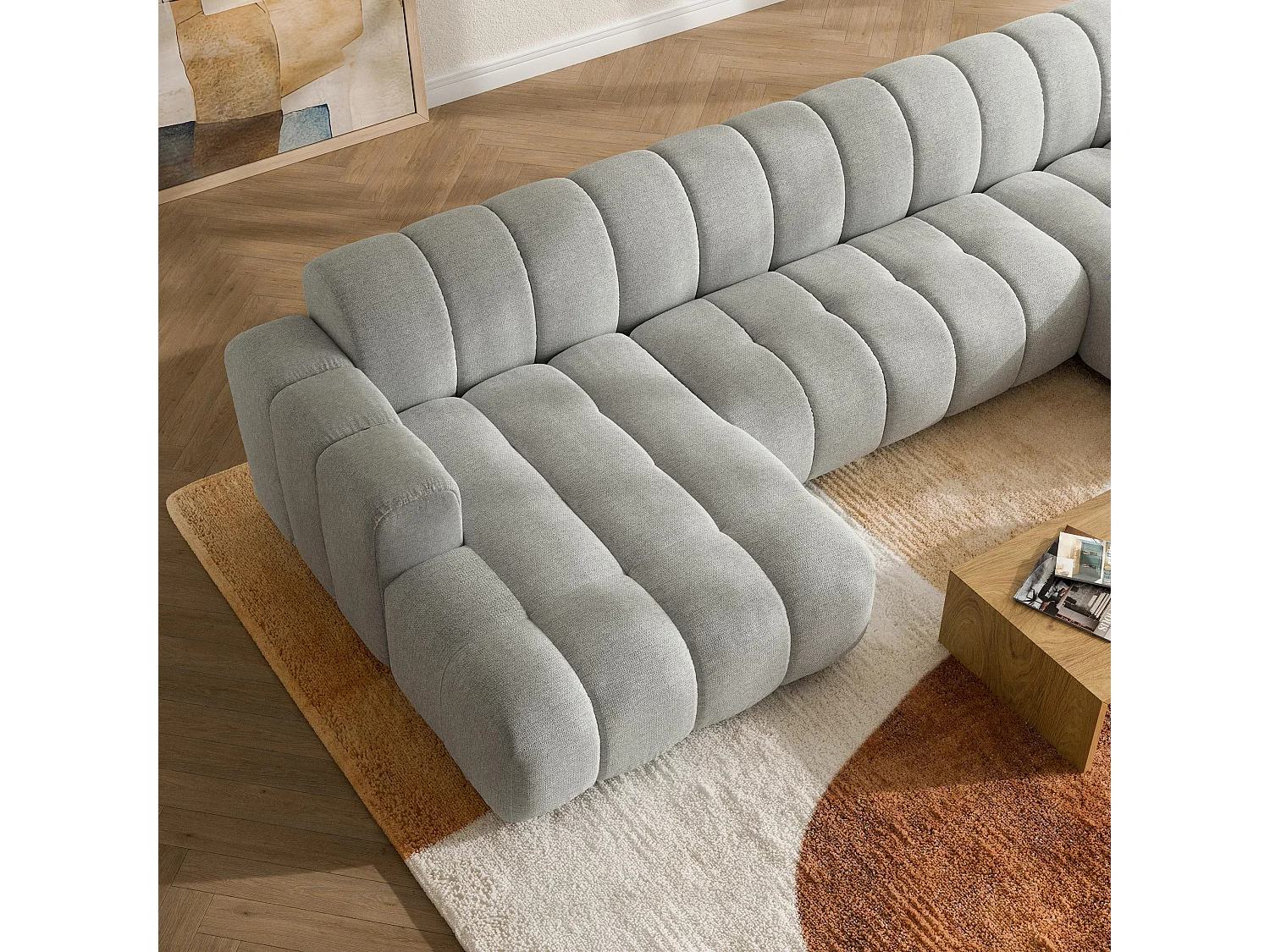 Canapé d'angle AENIS, Tissue Tressé Gris clair