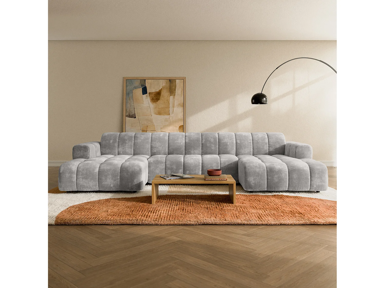 Canapé d'angle AENIS, Tissue Chenille Gris clair