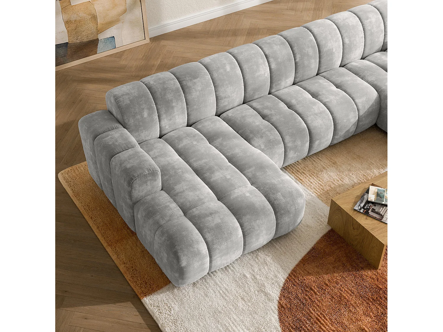 Canapé d'angle AENIS, Tissue Chenille Gris clair