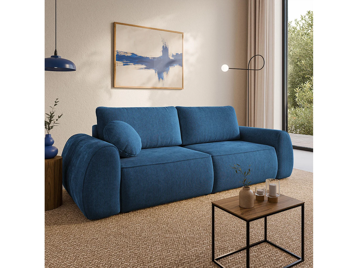 Slaapbank ZEFEO Corduroy stof Blauw