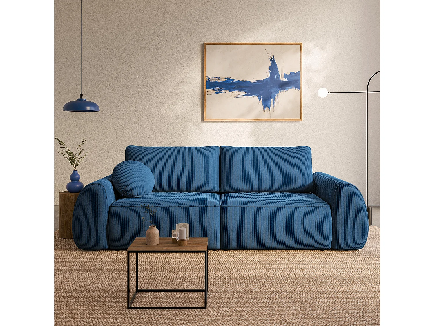 Slaapbank ZEFEO Corduroy stof Blauw