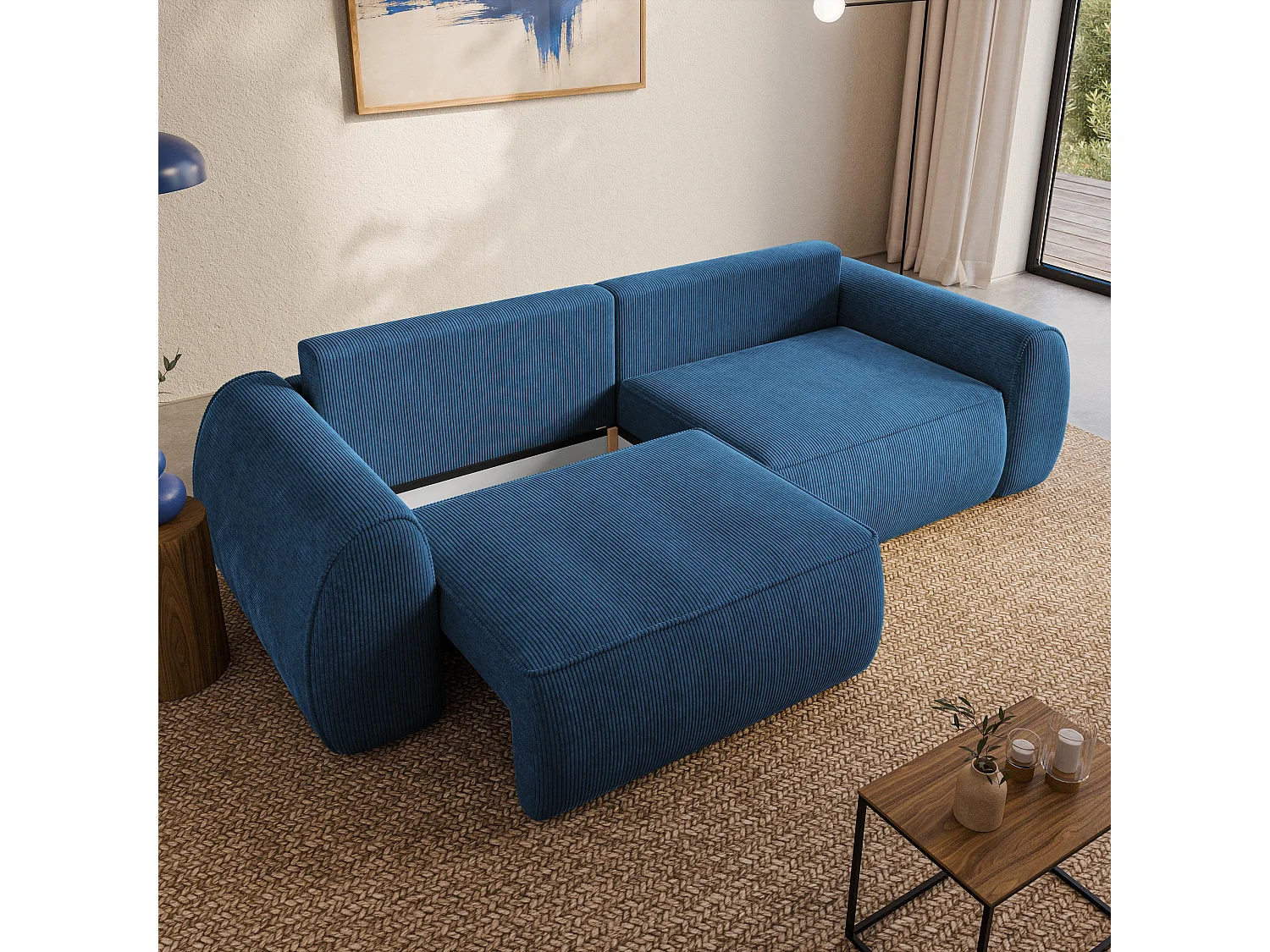 Slaapbank ZEFEO Corduroy stof Blauw