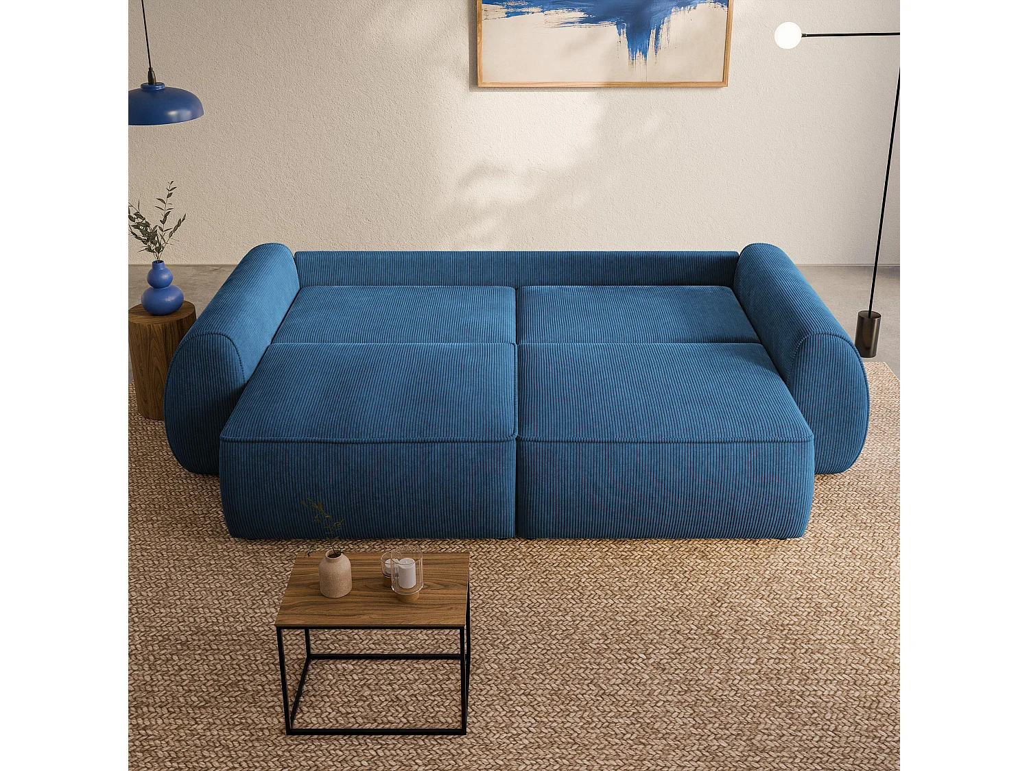 Slaapbank ZEFEO Corduroy stof Blauw