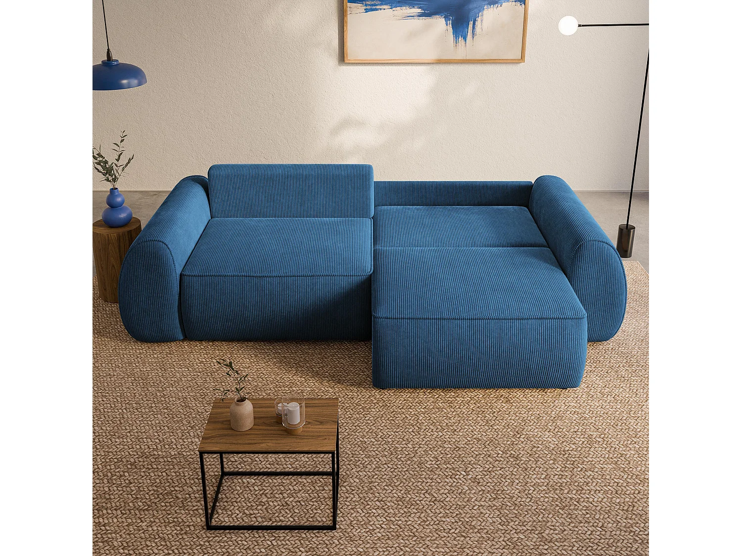 Slaapbank ZEFEO Corduroy stof Blauw