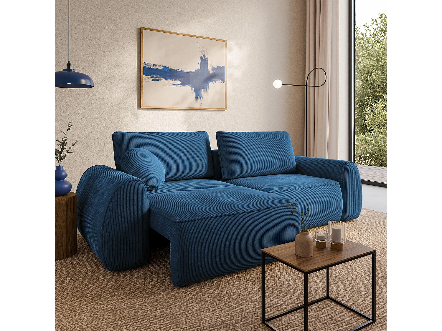Slaapbank ZEFEO Corduroy stof Blauw