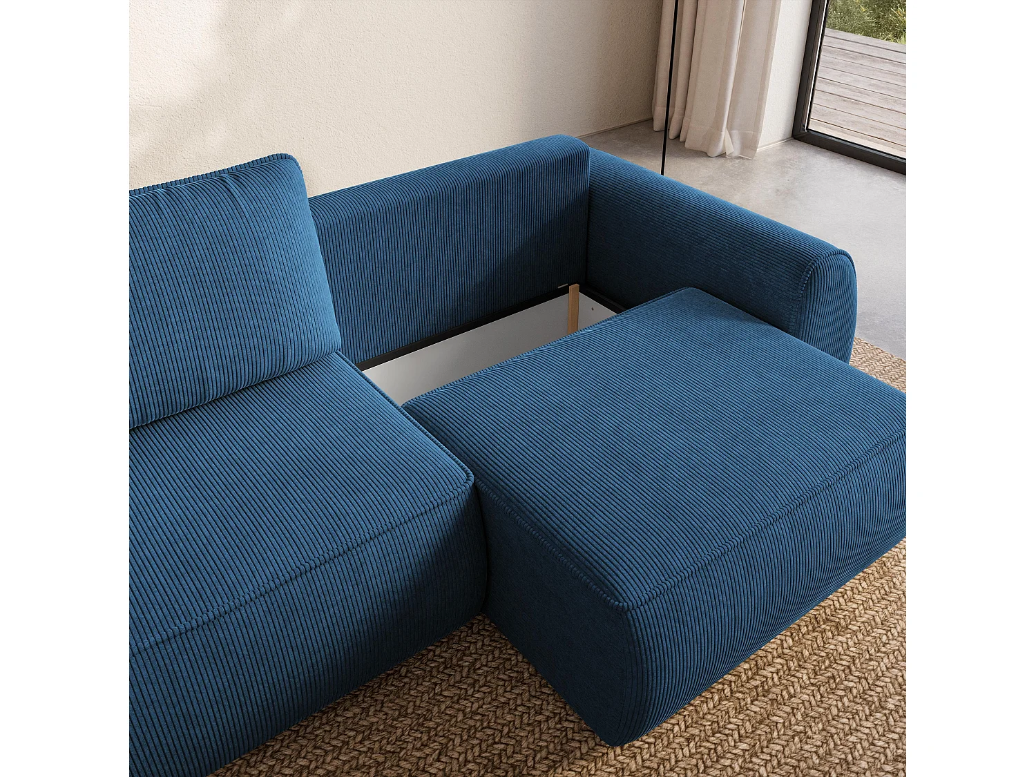 Slaapbank ZEFEO Corduroy stof Blauw