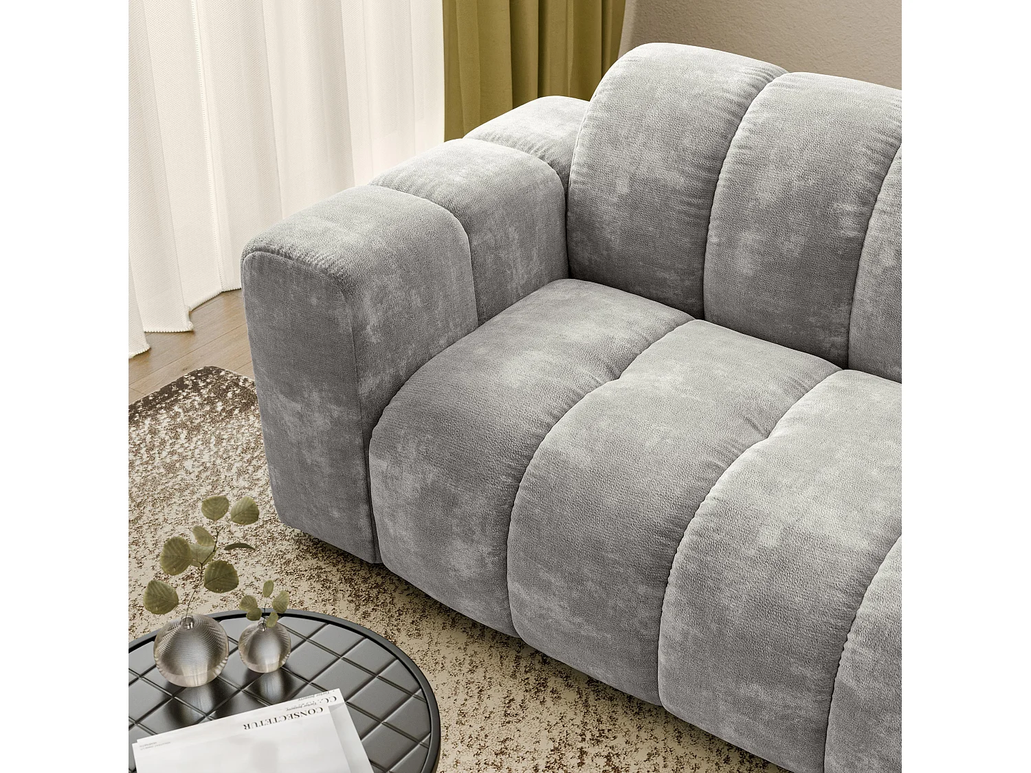 Canapé d'angle TISI, Tissue Chenille Gris clair
