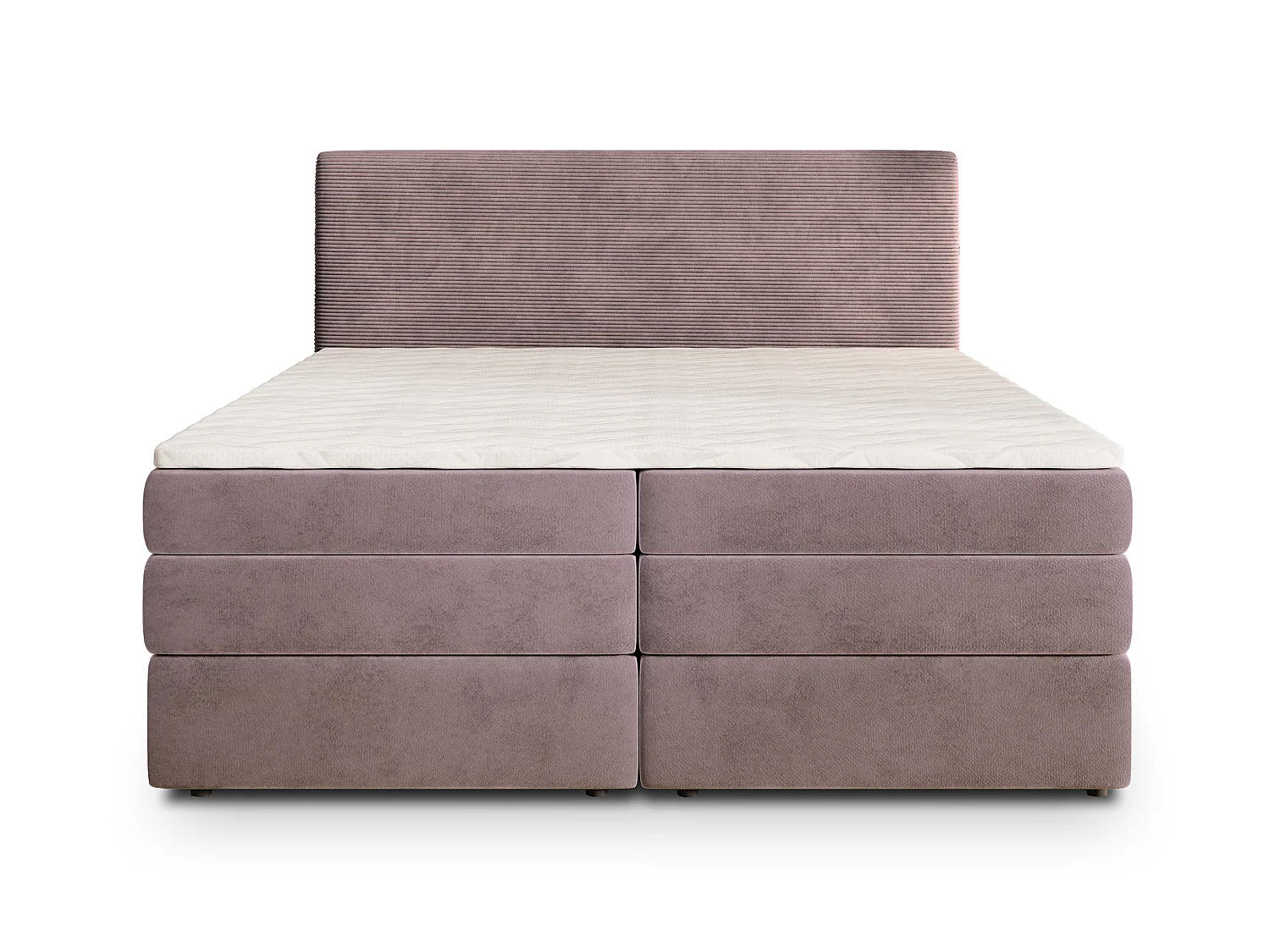 Lit boxspring MATERN 200x200 cm avec tête de lit, sommier, matelas à ressorts Bonnell et matelas à ressorts ensachés, Rose poudré