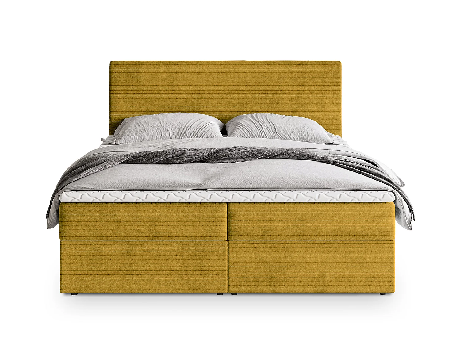 Lit boxspring NIRA 200x200 cm avec tête de lit, sommier et matelas, Jaune