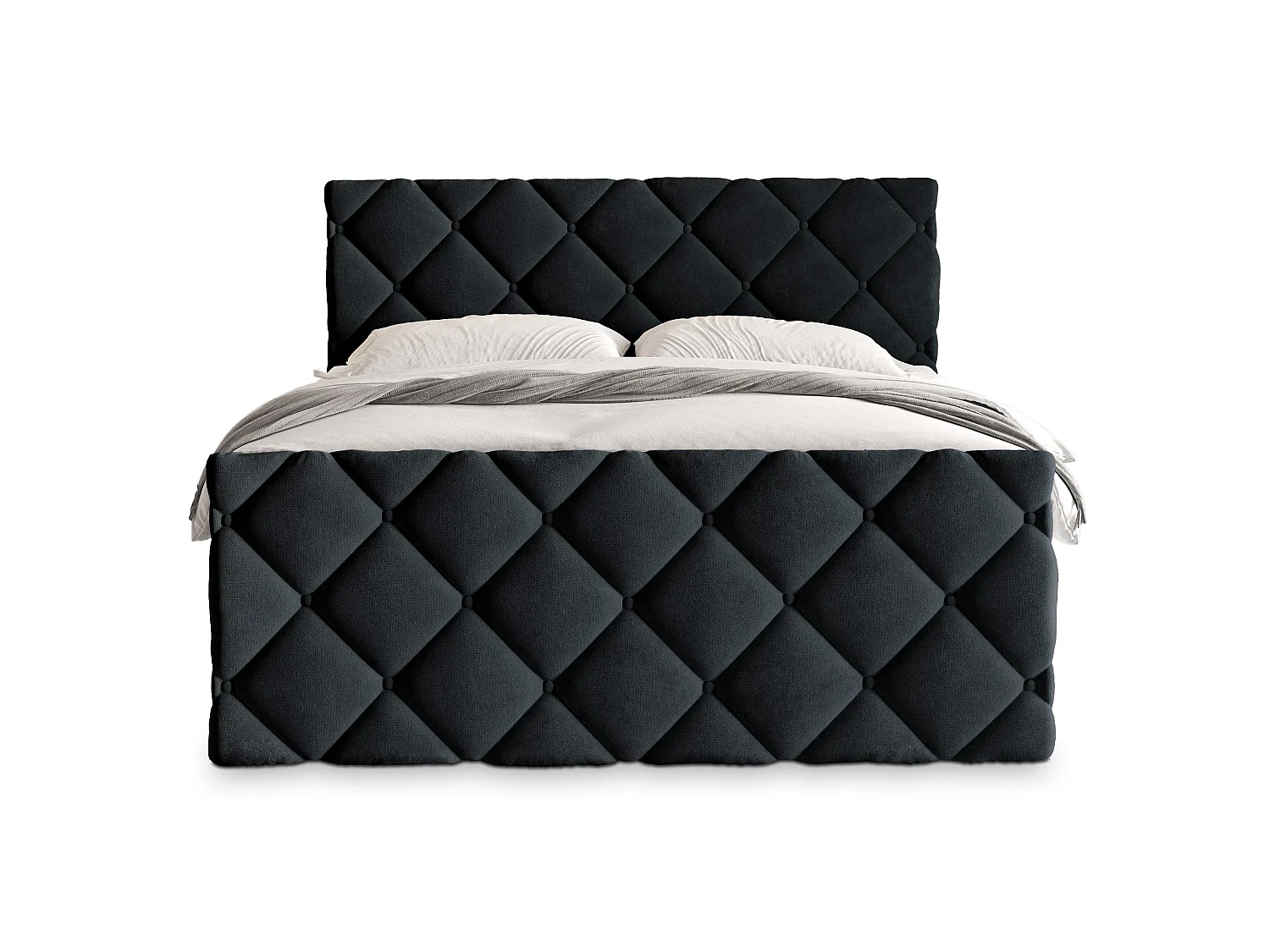 Boxspringbed ROVARI 200x200 cm Set met hoofdbord, bedbodem en matras, Zwart