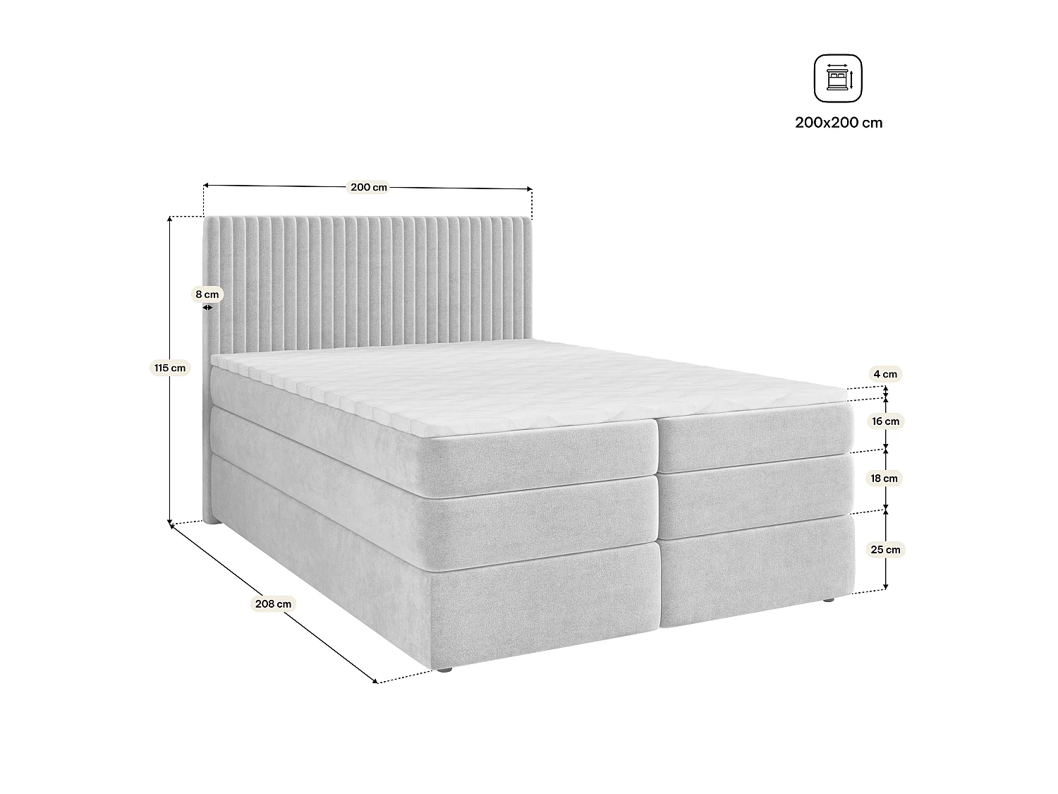 Boxspringbed FELBIO 200x200 cm Set met hoofdbord, bedbodem en Bonellmatras + pocketveringmatras, Zwart