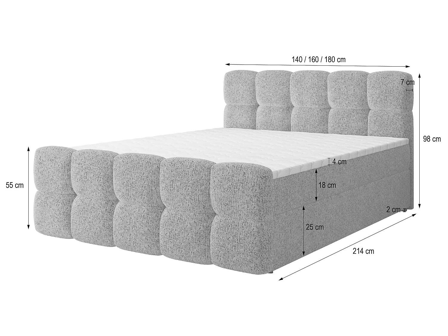 Boxspringbett BRUME 160x200 cm Set mit Kopfteil, Bettgestell und Matratze, Cremig