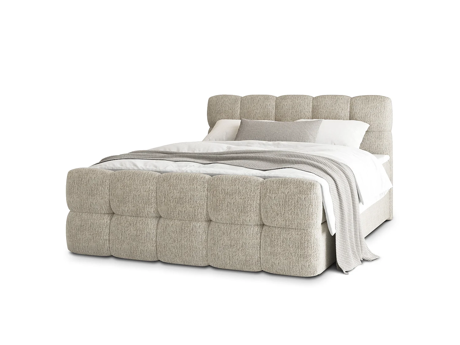 Boxspringbett BRUME 160x200 cm Set mit Kopfteil, Bettgestell und Matratze, Cremig