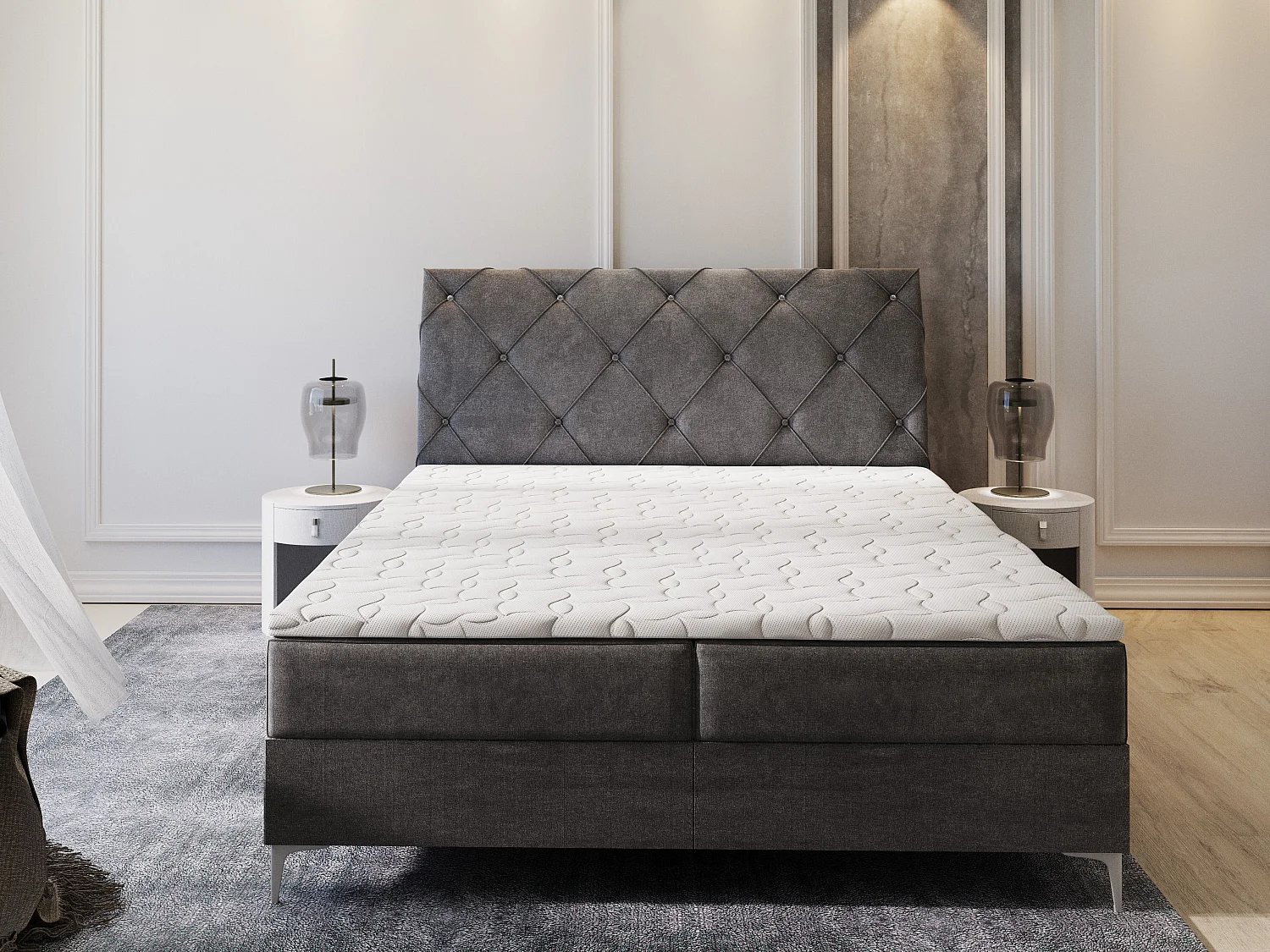 Boxspringbed MACON 200x200 cm Set met hoofdbord, bedbodem en matras, Zwart