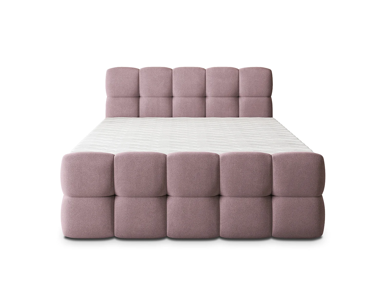 Lit boxspring BRUME 200x200 cm avec tête de lit, sommier et matelas, Rose poudré