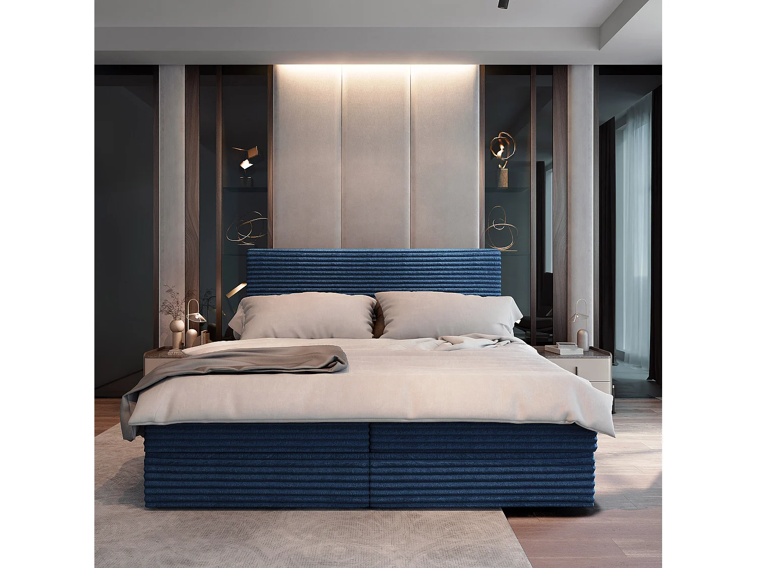 Boxspringbed PISA 200x200 cm Set met hoofdbord, bedbodem en matras, Blauw