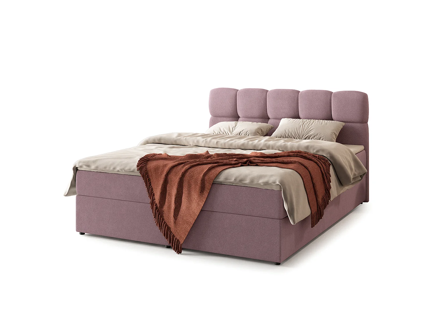 Boxspringbed MERU 160x200 cm Set met hoofdbord, bedbodem en matras, Poederroze