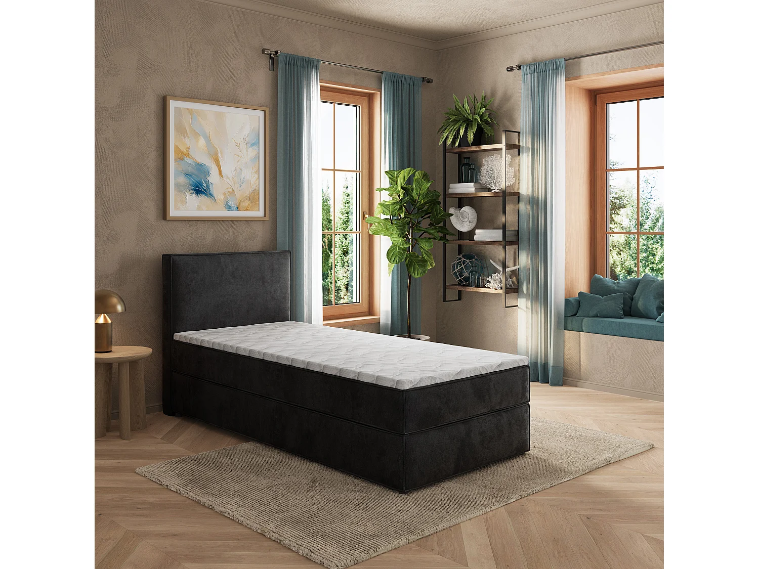 Boxspringbed PELLIO 100x200 cm Set met hoofdbord, bedbodem en matras, Zwart