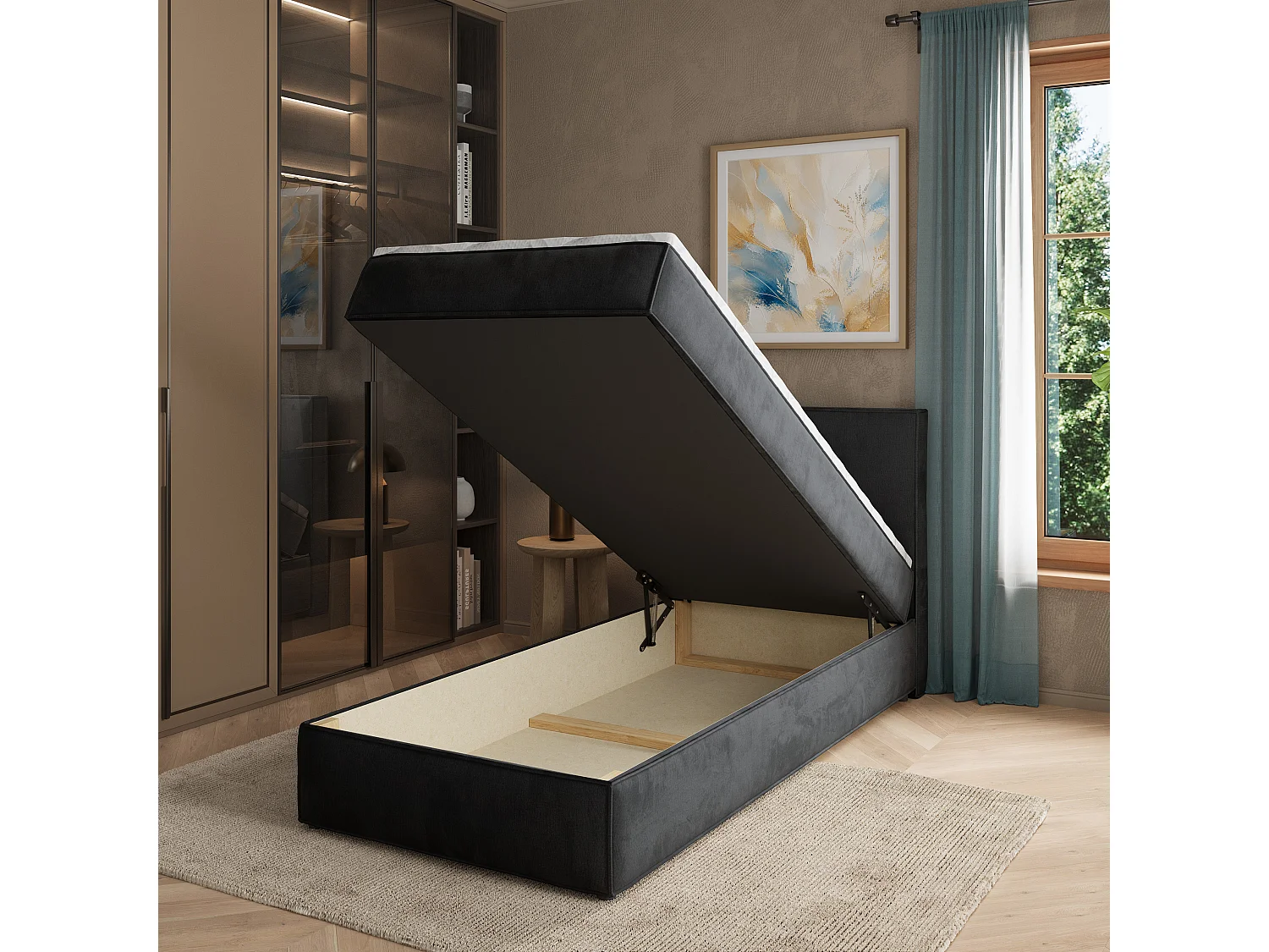 Boxspringbed PELLIO 100x200 cm Set met hoofdbord, bedbodem en matras, Zwart