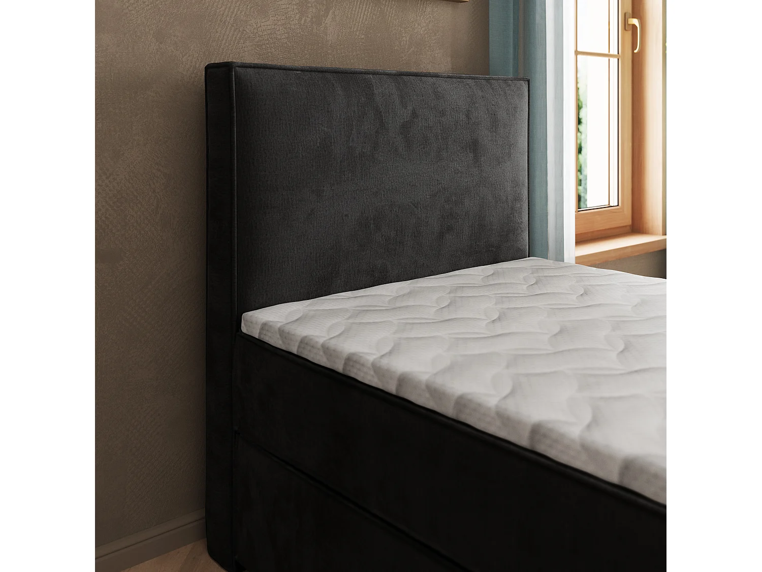 Boxspringbed PELLIO 100x200 cm Set met hoofdbord, bedbodem en matras, Zwart