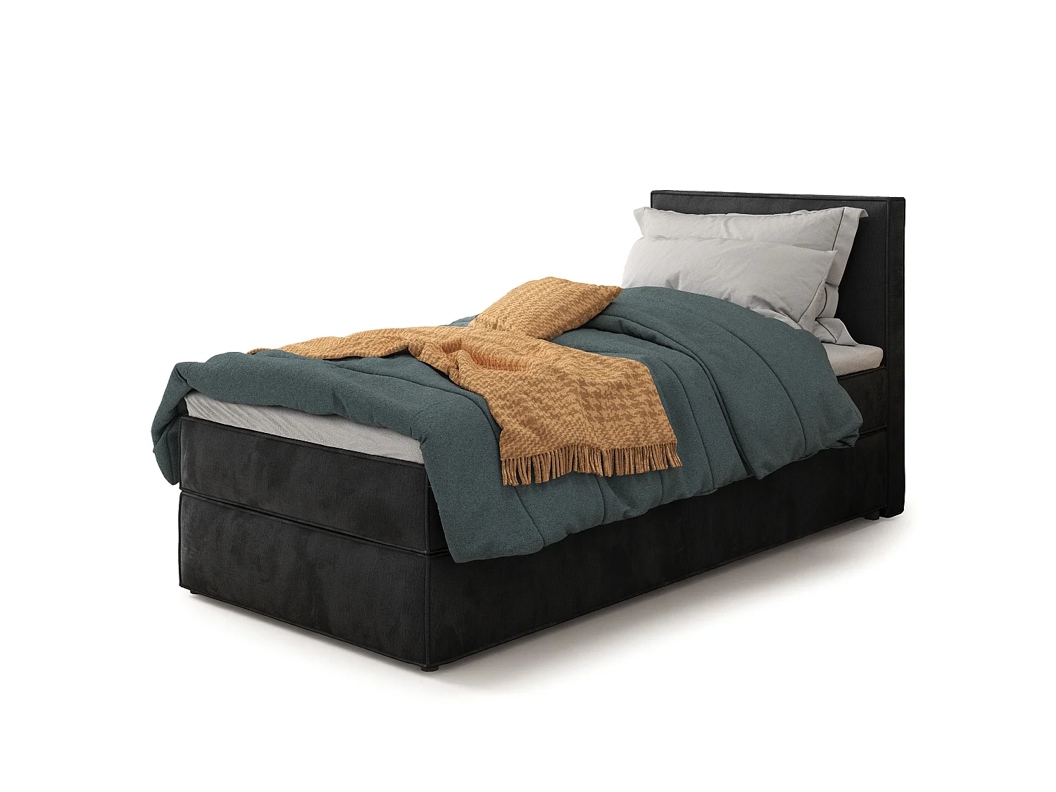 Boxspringbed PELLIO 100x200 cm Set met hoofdbord, bedbodem en matras, Zwart