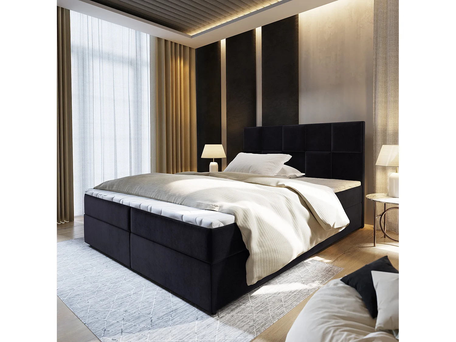 Boxspringbed PRATA 200x200 cm Set met hoofdbord, bedbodem en matras, Zwart