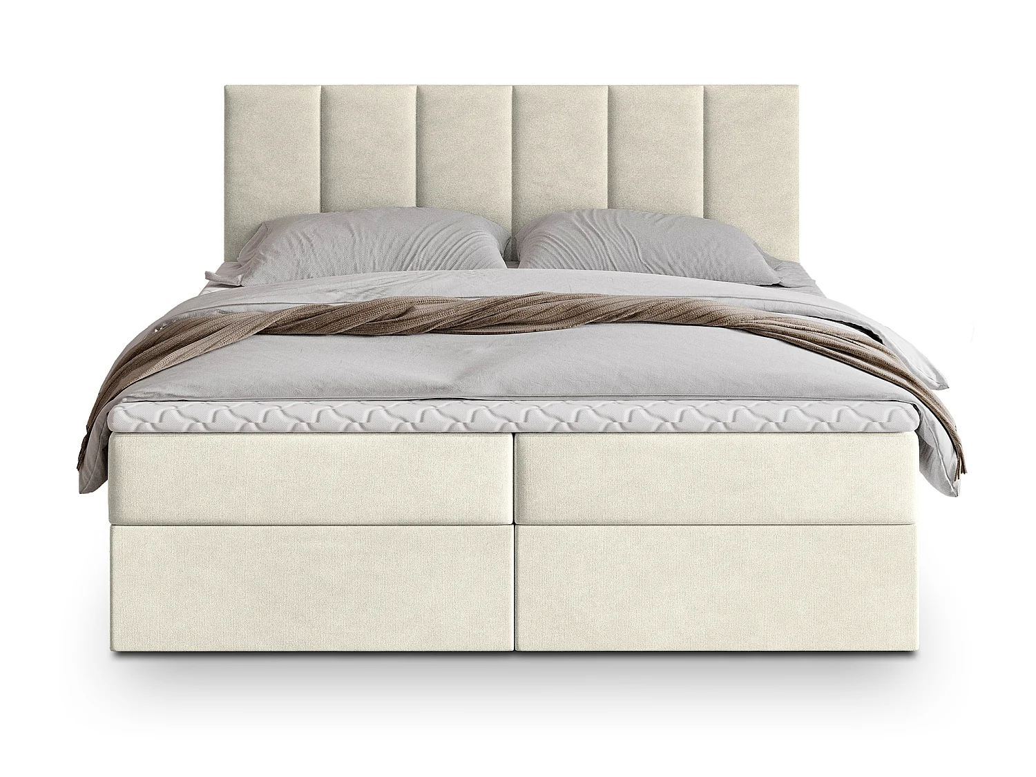 Boxspringbed MERIL 200x200 cm Set met hoofdbord, bedbodem en matras, Crème
