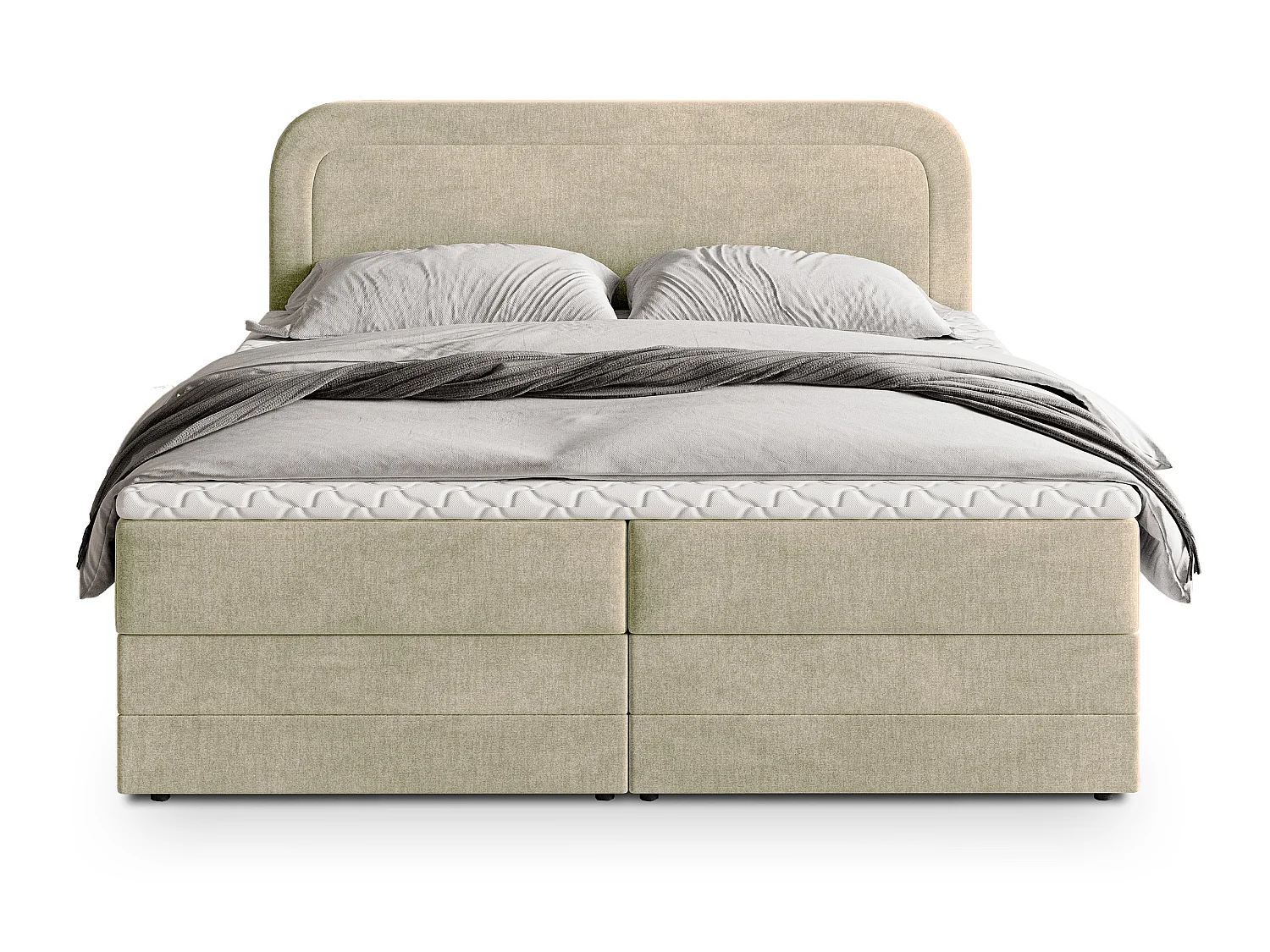 Boxspringbett ARMEL 200x200 cm Set mit Kopfteil, Bettgestell und Matratze, Cremig