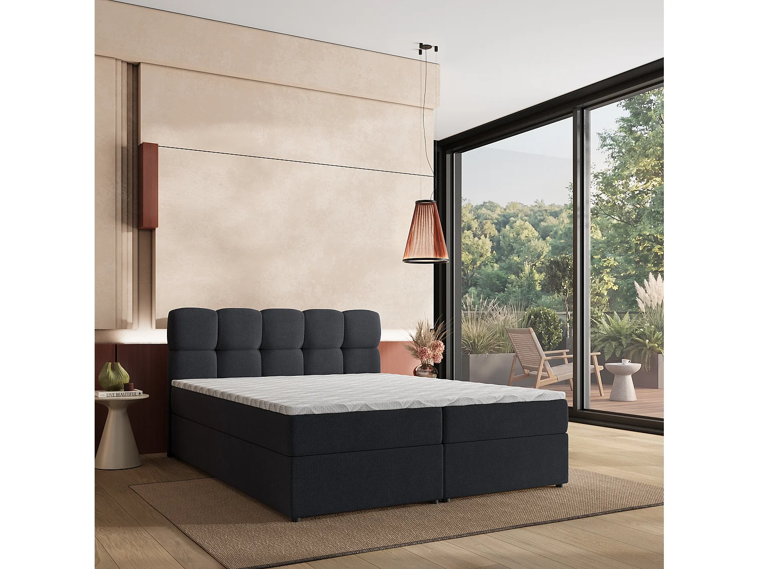 Boxspringbed MERU 160x200 cm Set met hoofdbord, bedbodem en matras, Zwart
