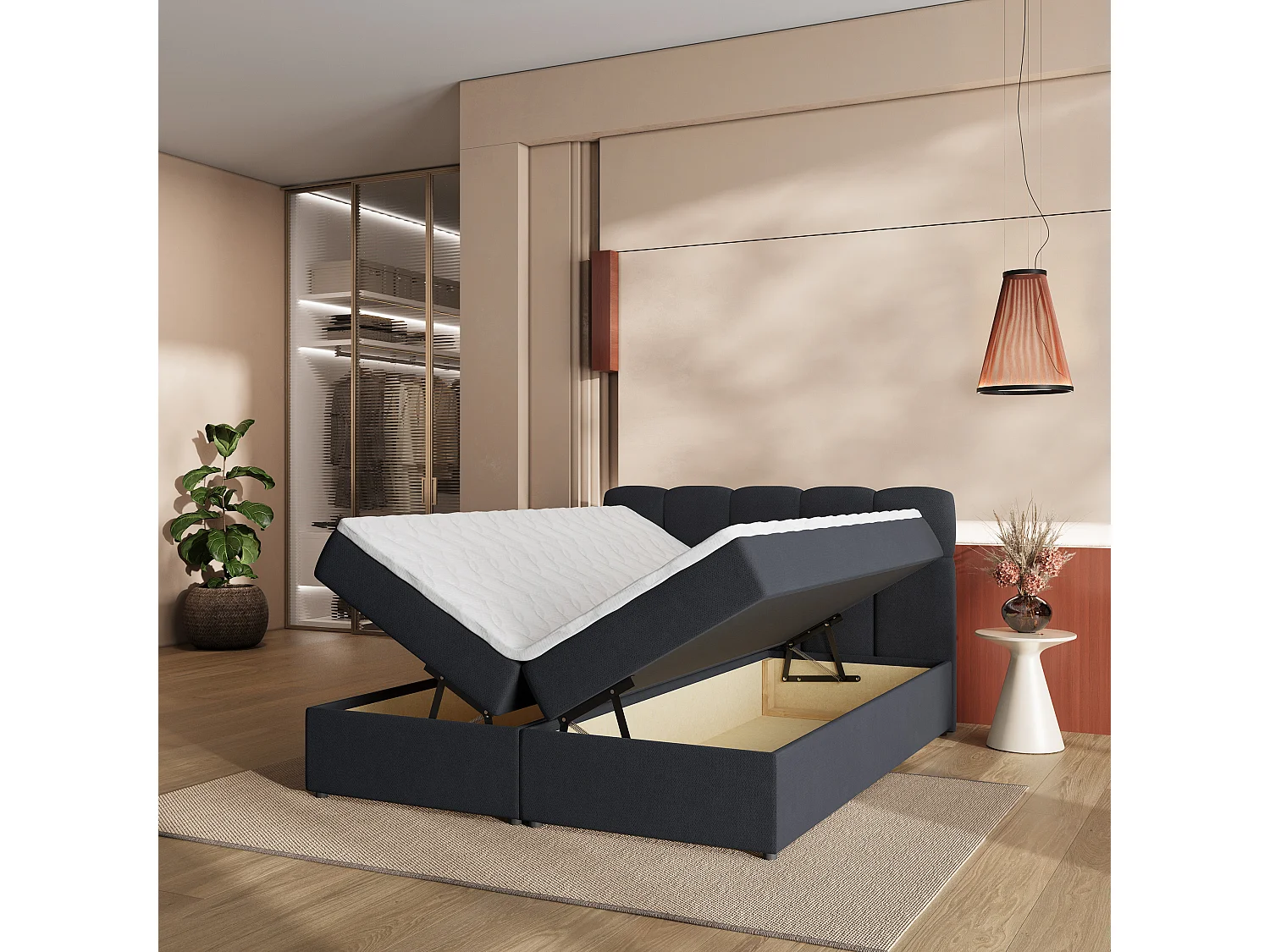 Boxspringbed MERU 160x200 cm Set met hoofdbord, bedbodem en matras, Zwart