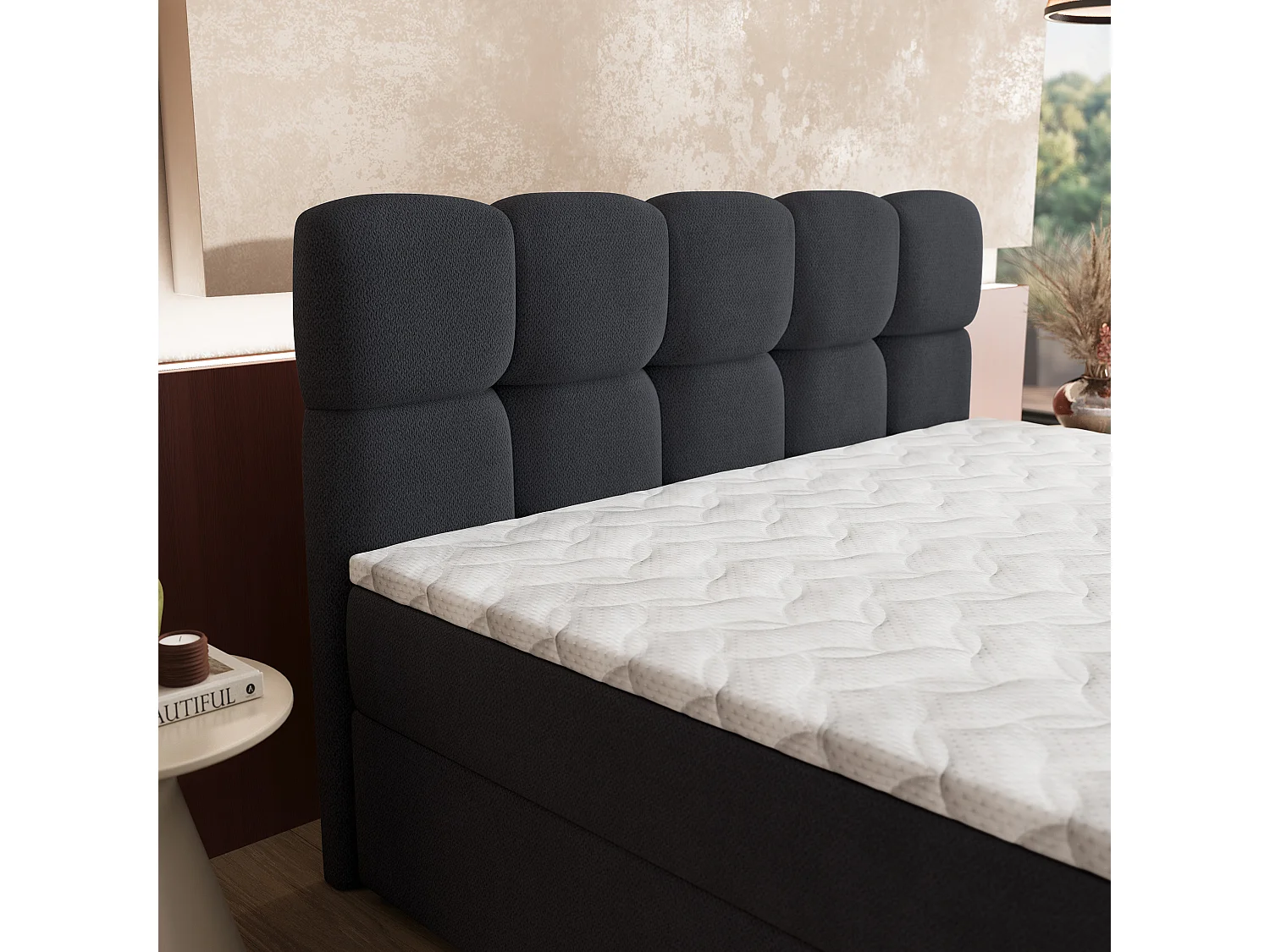 Boxspringbed MERU 160x200 cm Set met hoofdbord, bedbodem en matras, Zwart
