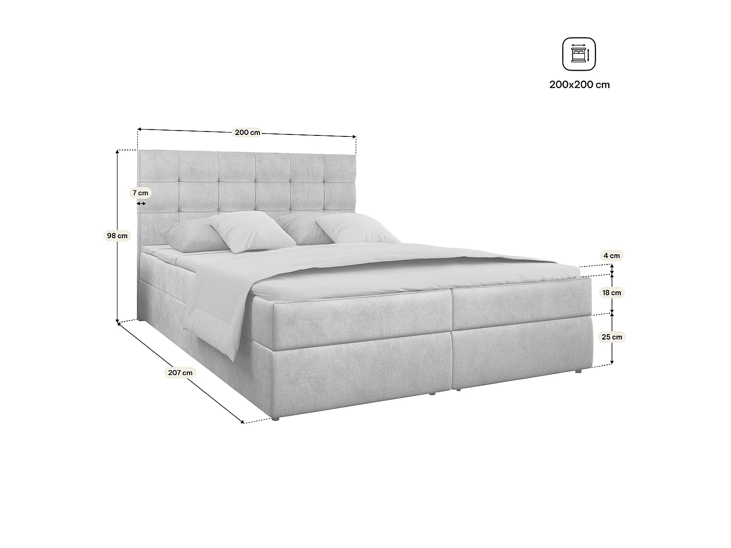 Lit boxspring GLOS 200x200 cm avec tête de lit, sommier et matelas, Beige